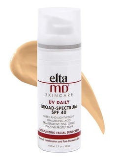 Elta MD UV Broad Spectrum SPF 40, Sheer and Ughtweight, Hyaluronic Acid, Iransparent Zinc Oxide, UVA UVB Protection, Anti Aging for Women, Sun Damaged Skin Repair, Skin Colour Daily Face Sunscreen, 48g  - Image 1