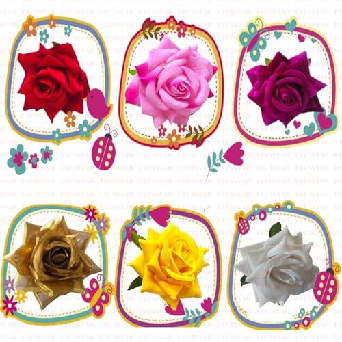 LYF5STAR Artificial Mix Colours Rose Juda Hair pin - Pack of 6 | Handmade Rose Juda Pin, Elegant Mix Colours Bridal Hairpin |Stylish Hair Accessories For Girls and Women | Pack of 6 - Image 1
