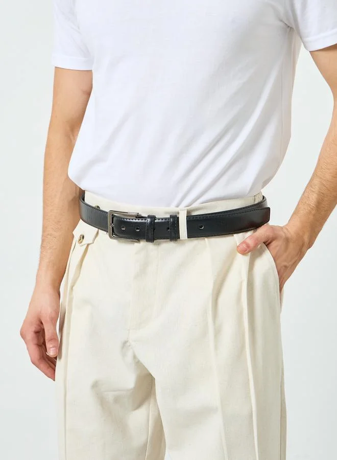 Styli  Black Faux Leather Square Buckle Belt for Men | Best Price UAE