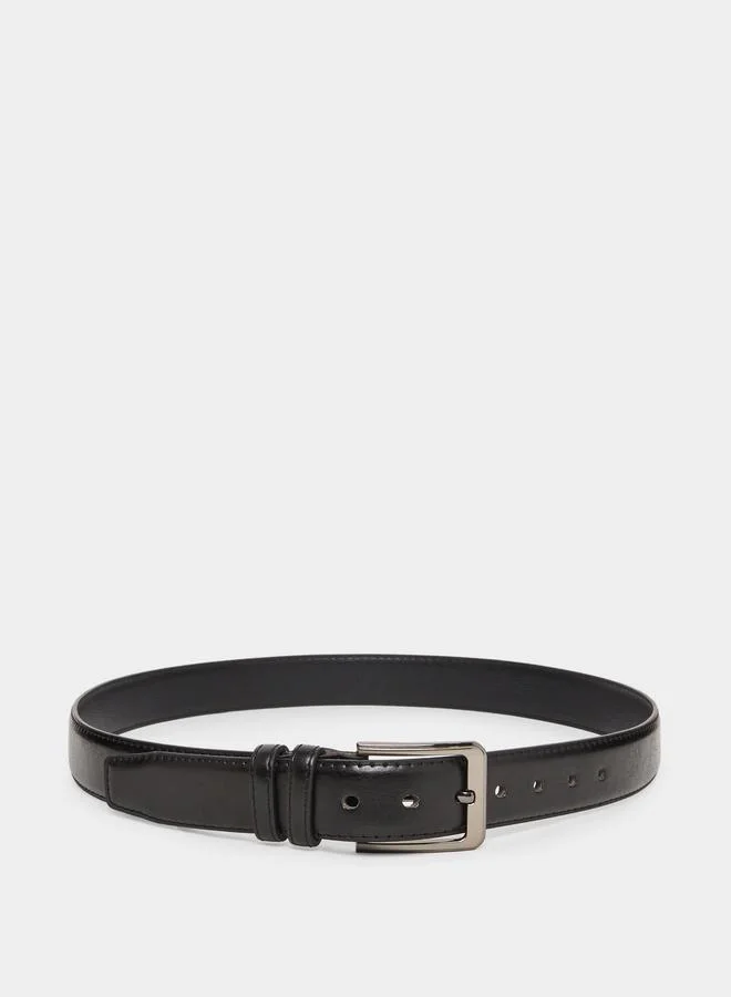 Styli Black Faux Leather Square Buckle Belt