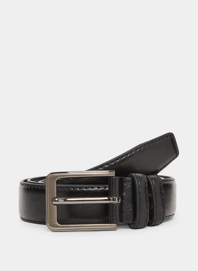 Black Faux Leather Square Buckle Belt