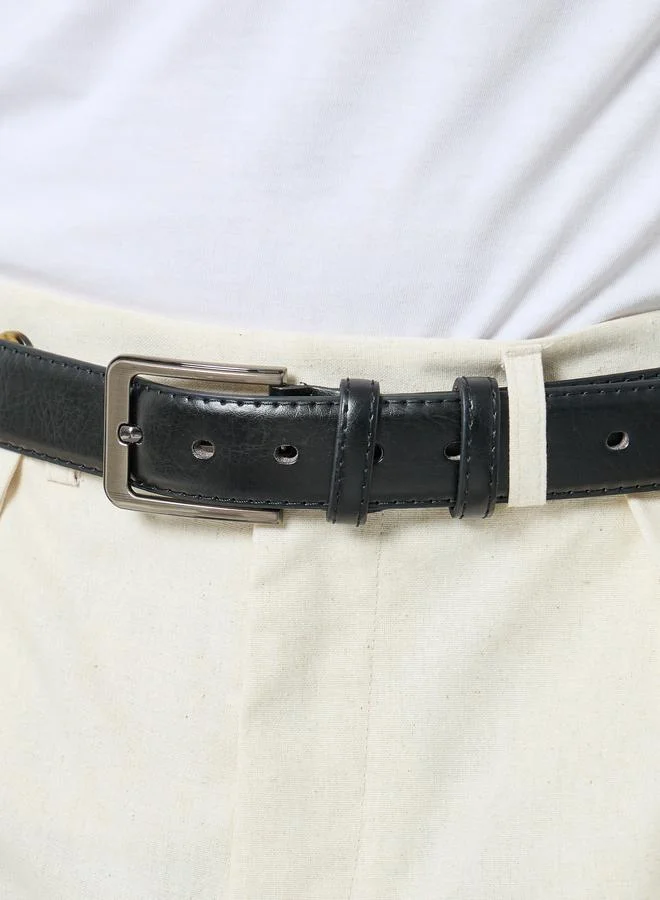 Styli  Black Faux Leather Square Buckle Belt for Men | Best Price UAE