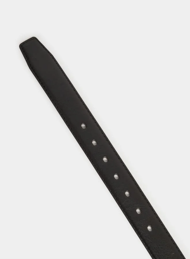 Styli  Black Faux Leather Square Buckle Belt for Men | Best Price UAE