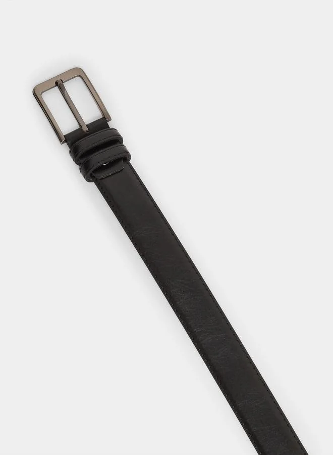 Styli  Black Faux Leather Square Buckle Belt for Men | Best Price UAE