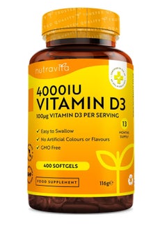 Nutravita Vitamin D 4000 Iu 365+ Day Supply Easy To Swallow Softgels Vitamin D3 Cholecalciferol Manufactured In The Uk  - Image 1