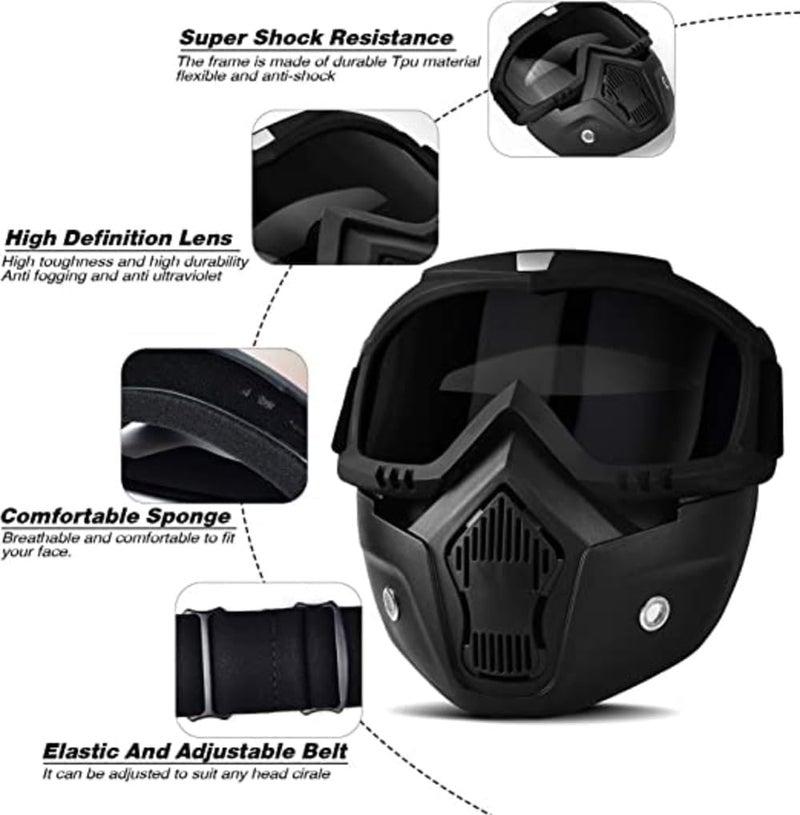 TEKCOOL Face Mask for Bikers in Riding UV Protected Full Face Mask Balaclava for Men Black Mask for Bike Riding & Cycling, Full Face Helmet Mask for Men (Goggle Glass (Pack of 2)) - Image 5