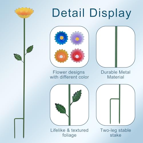 hogardeck Garden Decor for Outside, 4 Pcs 25.8" Metal Bee Watering Station, Flower Design with Stakes, Butterfly Feeder Bird Bath for Outside Yard Patio Lawn (Blue, Yellow, Pink, White) - Image 3
