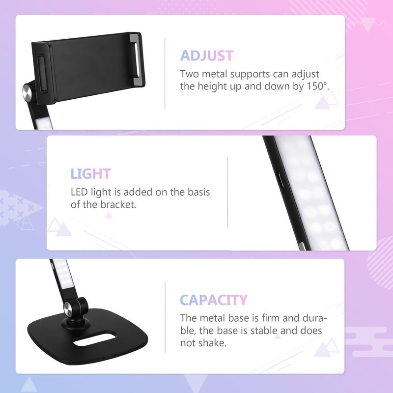 Aluminum Alloy Adjustable Tablet and Phone Stand Foldable Mobile Holder for Desk Use, Portable Black Tablet Bracket Compatible with Ipad and Smartphones - Image 4