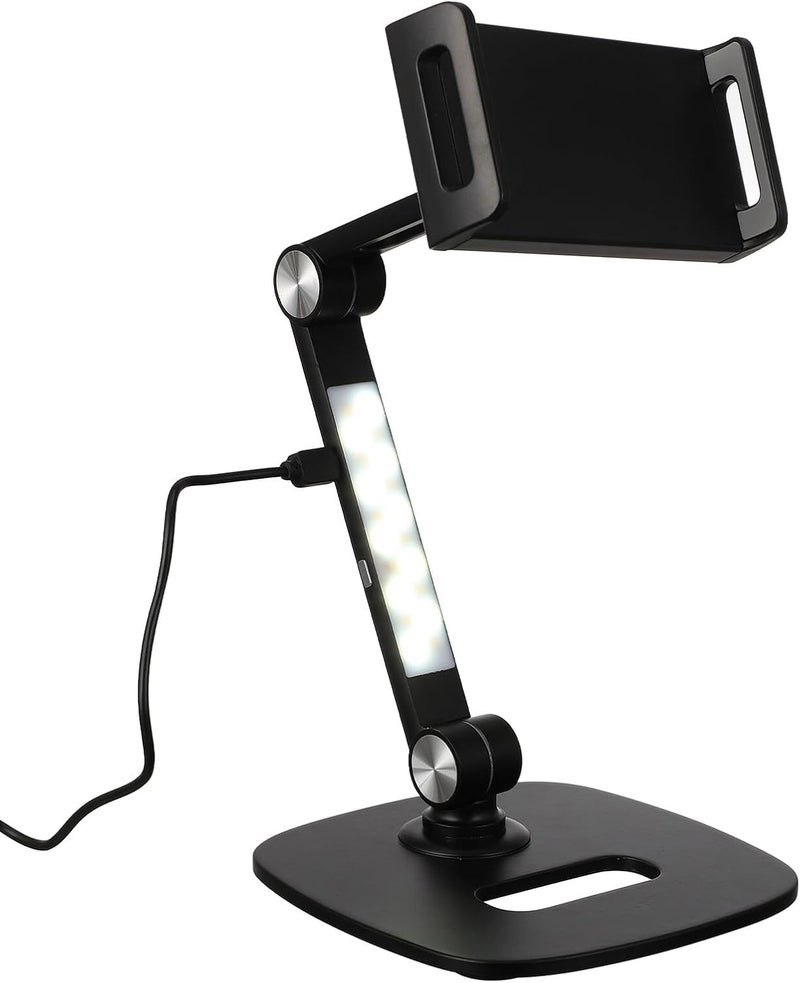 Aluminum Alloy Adjustable Tablet and Phone Stand Foldable Mobile Holder for Desk Use, Portable Black Tablet Bracket Compatible with Ipad and Smartphones - Image 1