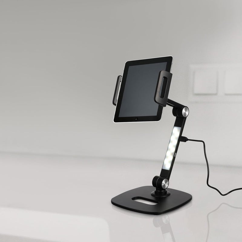 Aluminum Alloy Adjustable Tablet and Phone Stand Foldable Mobile Holder for Desk Use, Portable Black Tablet Bracket Compatible with Ipad and Smartphones - Image 5