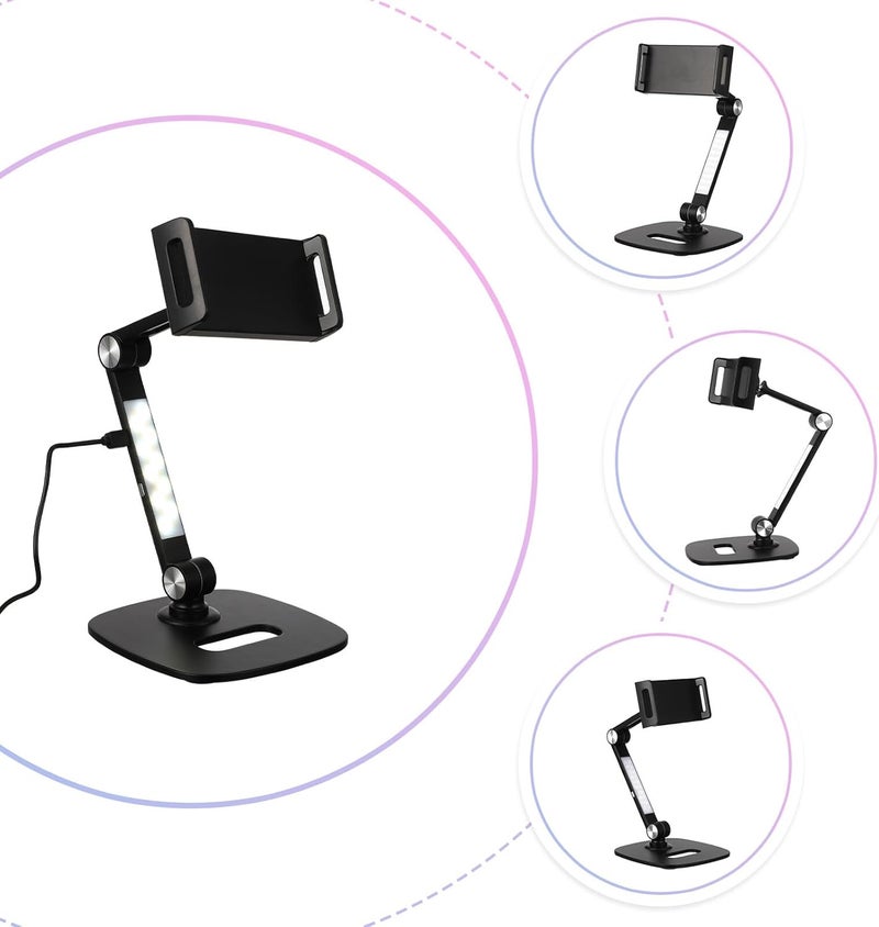 Aluminum Alloy Adjustable Tablet and Phone Stand Foldable Mobile Holder for Desk Use, Portable Black Tablet Bracket Compatible with Ipad and Smartphones - Image 3