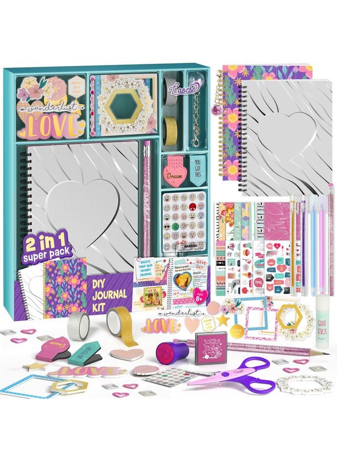 LAOESE 2-Pack DIY Journal Kit - 150+Pcs Gifts for Girls Ages 8 9 10 11 12 Year Old - Birthday Gifts for Girls - Art and Crafts for Kid - Scrapbook Set - Image 1