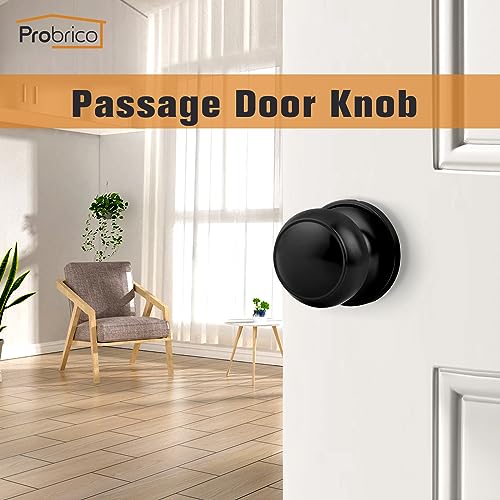 Probrico Hall/Closet Door Knobs in Flat Black Finish,Interior Passage Door Knobs,Round Non-Locking Door Handles, 8 Pack - Image 3