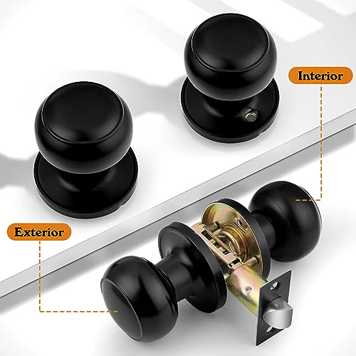 Probrico Hall/Closet Door Knobs in Flat Black Finish,Interior Passage Door Knobs,Round Non-Locking Door Handles, 8 Pack - Image 2