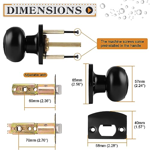 Probrico Hall/Closet Door Knobs in Flat Black Finish,Interior Passage Door Knobs,Round Non-Locking Door Handles, 8 Pack - Image 4