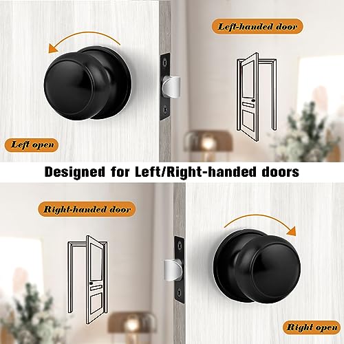 Probrico Hall/Closet Door Knobs in Flat Black Finish,Interior Passage Door Knobs,Round Non-Locking Door Handles, 8 Pack - Image 5
