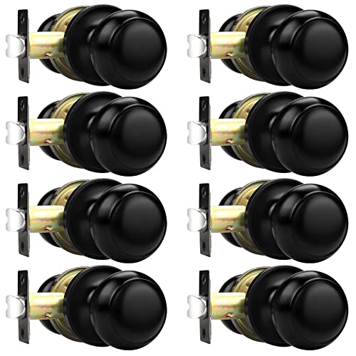 Probrico Hall/Closet Door Knobs in Flat Black Finish,Interior Passage Door Knobs,Round Non-Locking Door Handles, 8 Pack - Image 1