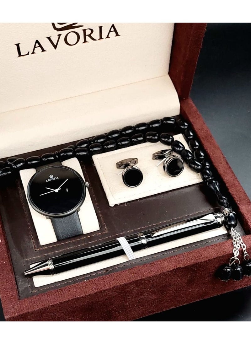 LAVORIA Laforea watch gift set for men consisting of 4 pieces, a rosary watch, a pen and a set of buttons 