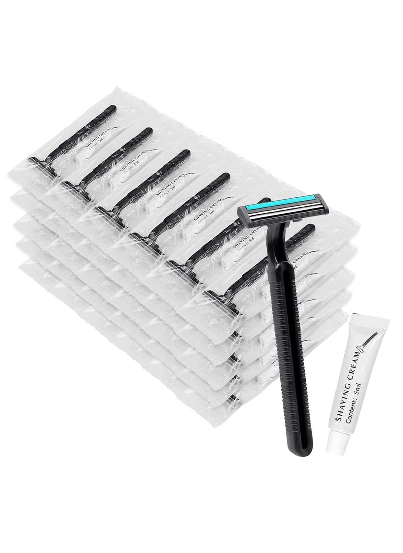 Lomgwumy Disposable Razors in Bulk Bulk Razors with Knife Cap Black Individually Packaged Disposable Razors Bulk with Shaving Cream for Hotels Nursing Homes Shelters Homeless Charities pack50 