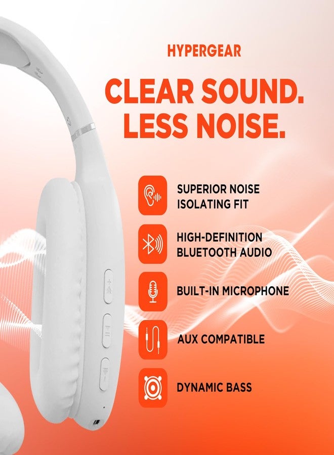 HyperGear Wireless Headphones Bluetooth White- Noise Isolation Headphones Wireless Over The Ear Head Phones, Gym Headset Built-in Mic Controls Square Foam Cups Foldable Headphone for Women and Men - Image 2