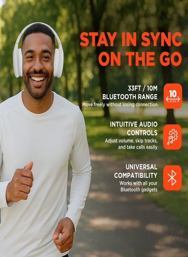 HyperGear Wireless Headphones Bluetooth White- Noise Isolation Headphones Wireless Over The Ear Head Phones, Gym Headset Built-in Mic Controls Square Foam Cups Foldable Headphone for Women and Men - Image 5