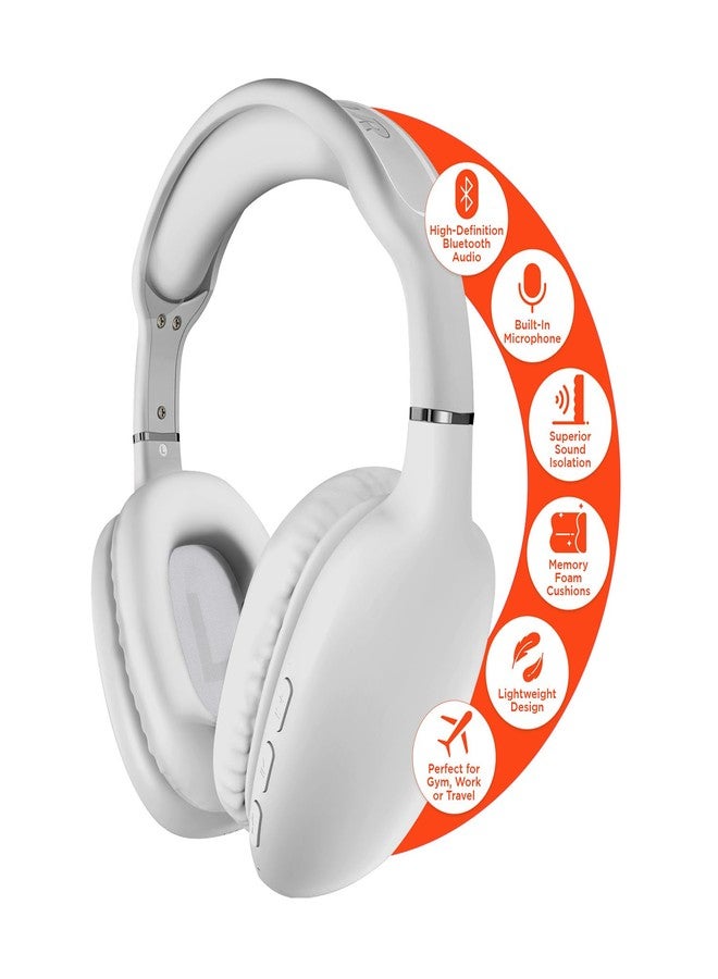 HyperGear Wireless Headphones Bluetooth White- Noise Isolation Headphones Wireless Over The Ear Head Phones, Gym Headset Built-in Mic Controls Square Foam Cups Foldable Headphone for Women and Men - Image 1