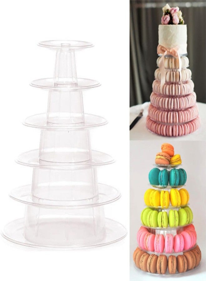 kithing 6 Tiers Macaroon Tower Stand, Round Macaron Tower Cake Display Rack Plastic Cupcake Stand Macarons Desserts Serving Tray for Birthday Wedding Party Decor - Image 1