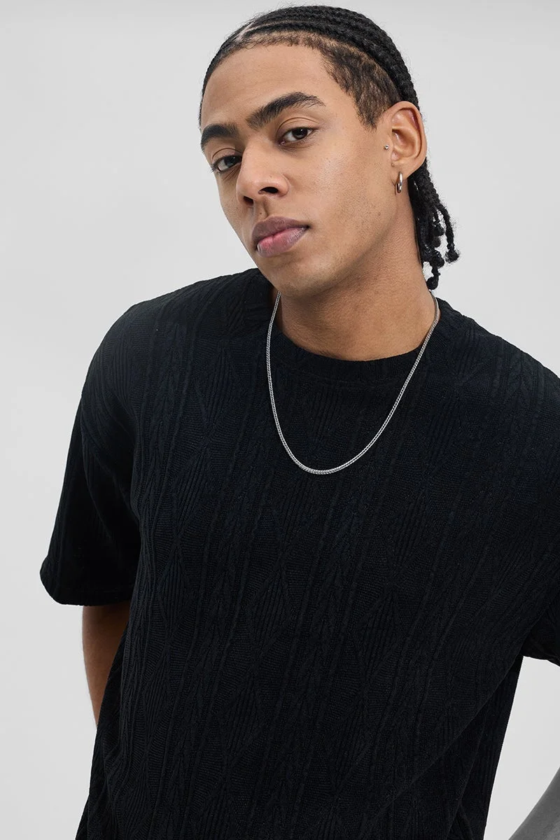 سنيتش Black Geometric Half Sleeve Oversized T-Shirt
