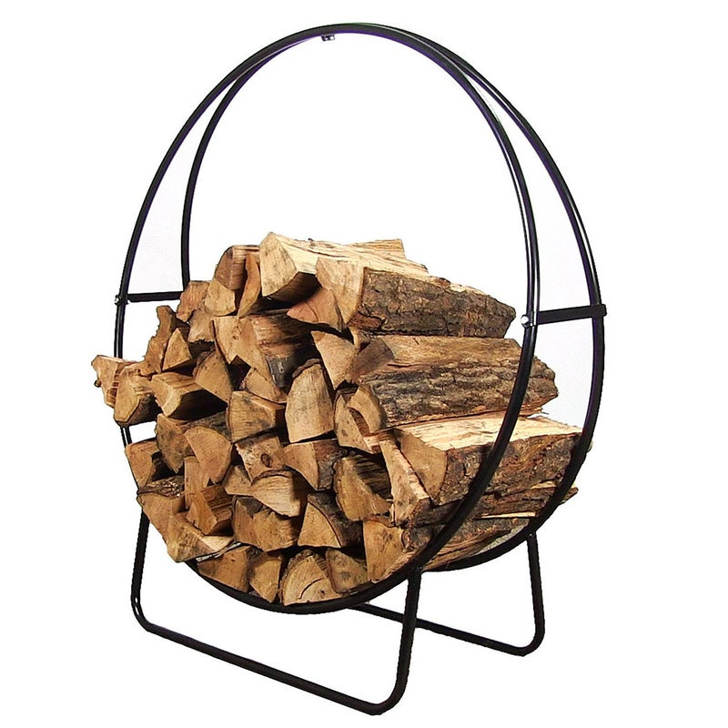 Sunnydaze 48Inch Outdoor Firewood Rack Hoop Indoor Round Tubular Steel Fireplace Wood Holder