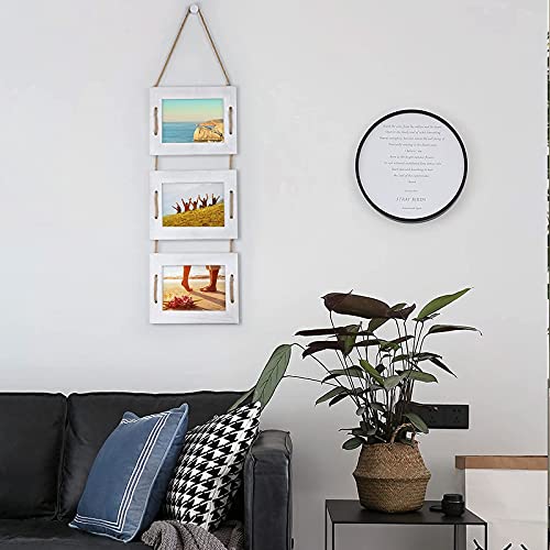 DLQuarts 5x7 Hanging Picture Frames Collage Wall Decor, 3-Opening Photo Frame 5x7 Without Mat & 3.5x5 with Mat, Rustic Wood 3-Frame, Vintage White - Image 2
