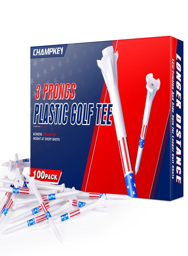 CHAMPKEY 3 Prongs Plastic Golf Tees 100 Pack Star and Stripe Version - Low Friction and Resistance Golf Plastic Tees (3-1/4") - Image 1