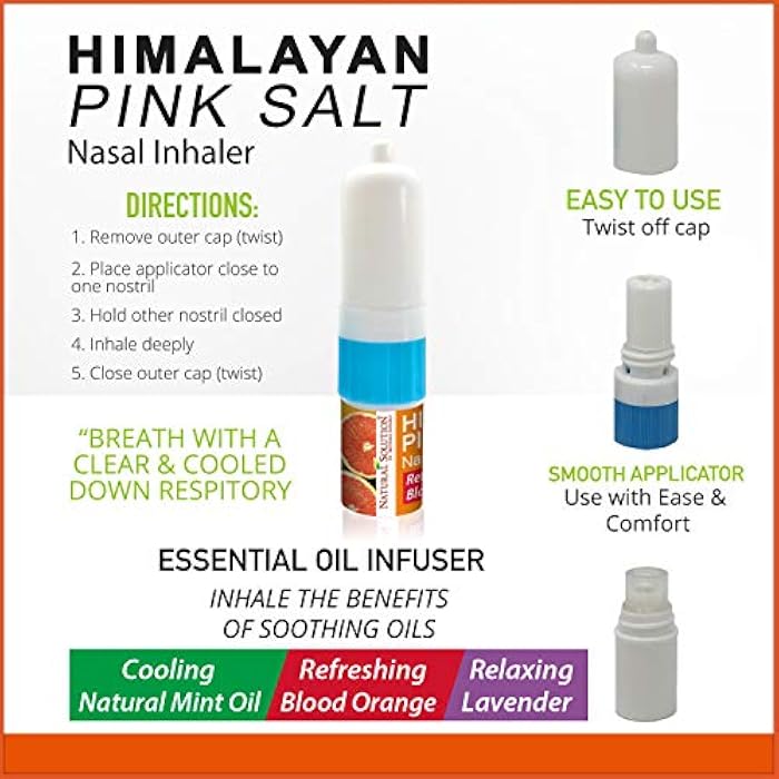 Natural Solution Himalayan Pink Salt Nasal Inhaler Aromatherapy with Natural Essential Oils, Cleans The Respiratory System, Relief Breathing Congestion, -3 Pack - Image 2