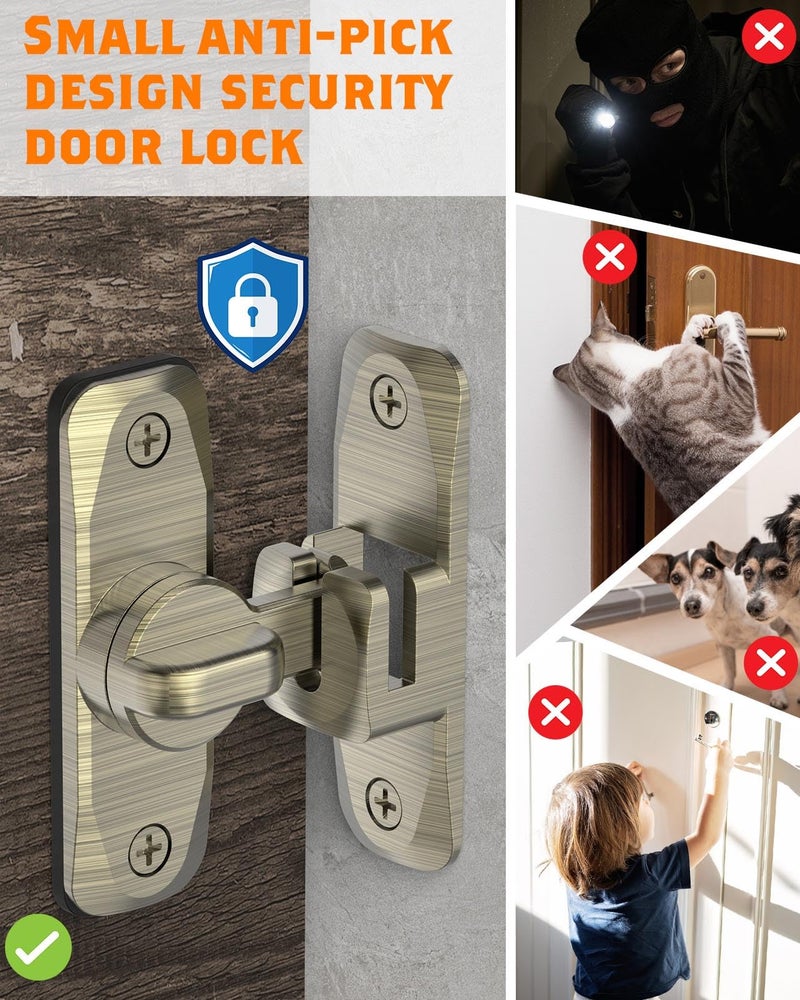 YogePote 90/180 Degree Barn Door Lock  Small Flip Gate Latches Hardware  Door Security Sliding Door Latch Lock Fo Cabinets  Barn Door  Bathroom  Gardenr Doors (Bronze-2Pcs) - Image 2