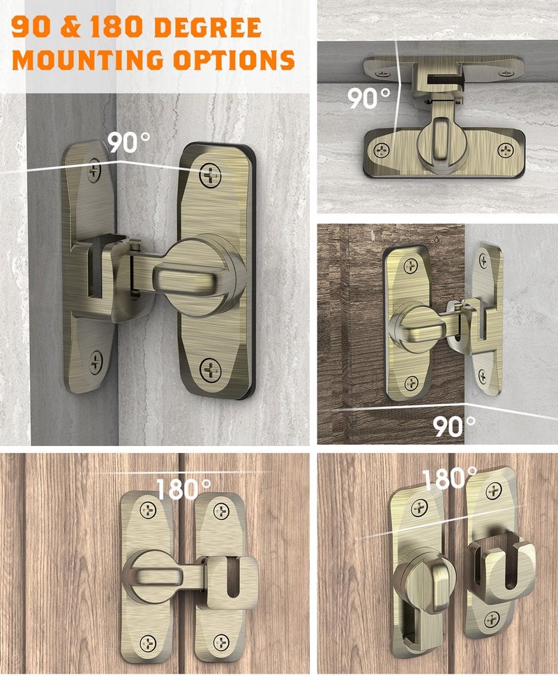 YogePote 90/180 Degree Barn Door Lock  Small Flip Gate Latches Hardware  Door Security Sliding Door Latch Lock Fo Cabinets  Barn Door  Bathroom  Gardenr Doors (Bronze-2Pcs) - Image 3