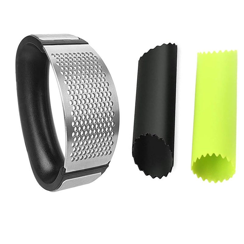 Enclave Enclave Garlic Press Rocker Stainless Steel Mincer Crusher with 2Pcs Silicone Garlic Peeler Roller Tube Set Odorfree Kitchen Tool Easy to Clean Dishwasher Safe - Image 1