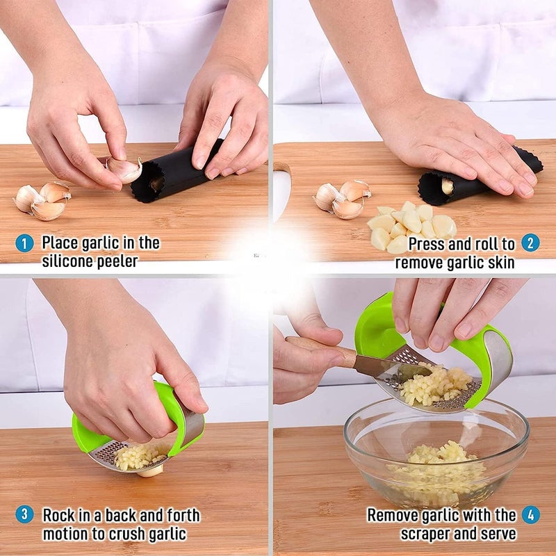 Enclave Enclave Garlic Press Rocker Stainless Steel Mincer Crusher with 2Pcs Silicone Garlic Peeler Roller Tube Set Odorfree Kitchen Tool Easy to Clean Dishwasher Safe - Image 4