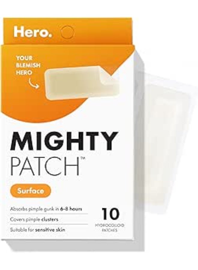 Mighty Patch Surface - Hydrocolloid Large Acne Pimple Patch Spot Treatment (10 count) for Body and Larger Breakouts on Cheek, Forehead, Chin, Vegan, Cruelty-Free, 50% Better Absorption - Image 1