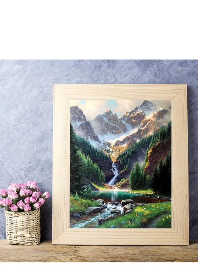 Paint by Numbers for Adults Mountain Waterfall Nature Scenery Paint by Number Kits DIY Canvas Acrylic Painting Number Kits with Brushes and Acrylic Pigment