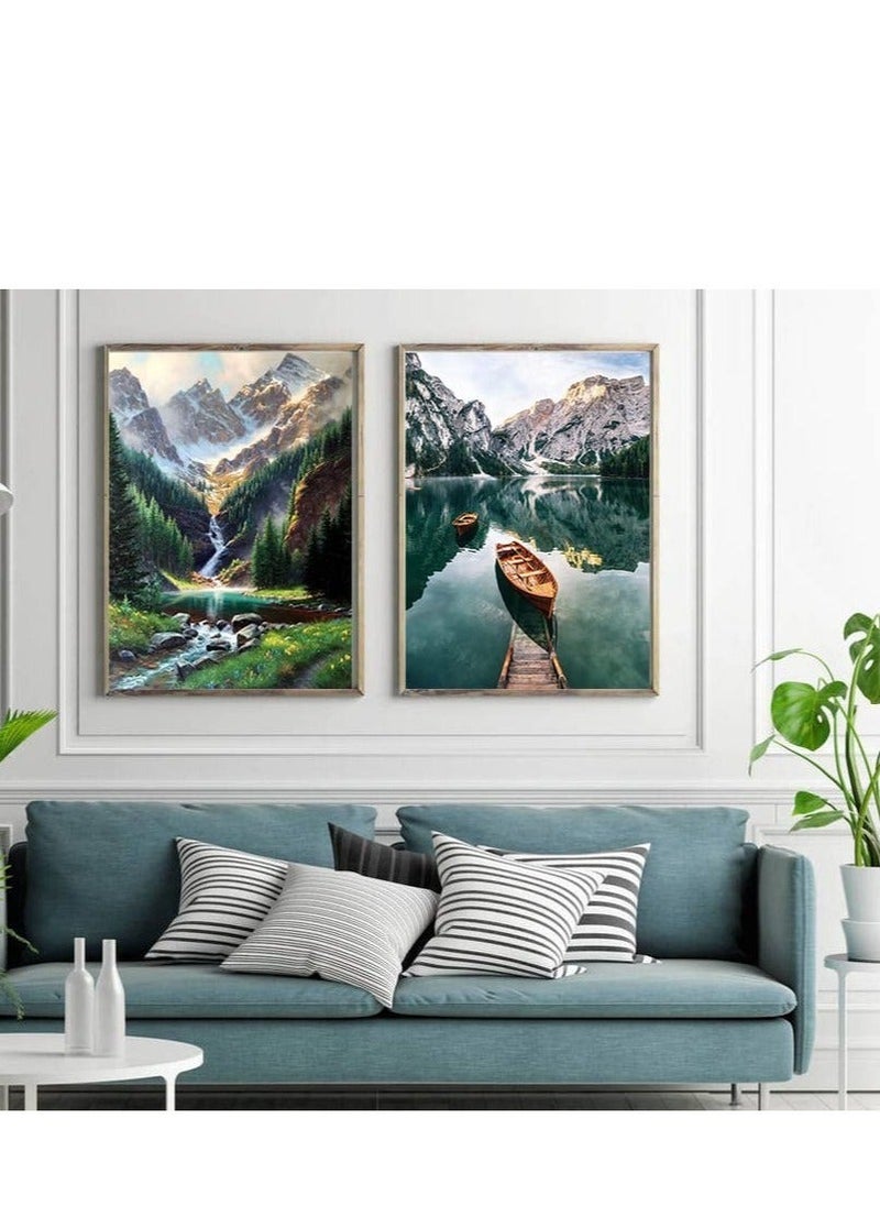 Paint by Numbers for Adults Mountain Waterfall Nature Scenery Paint by Number Kits DIY Canvas Acrylic Painting Number Kits with Brushes and Acrylic Pigment