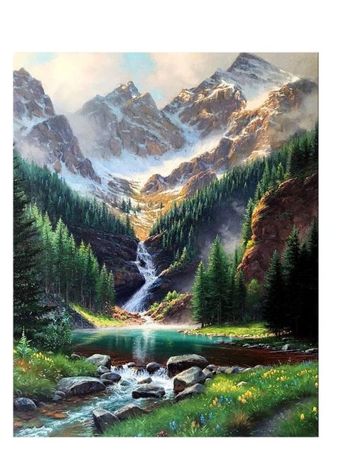 Paint by Numbers for Adults Mountain Waterfall Nature Scenery Paint by Number Kits DIY Canvas Acrylic Painting Number Kits with Brushes and Acrylic Pigment