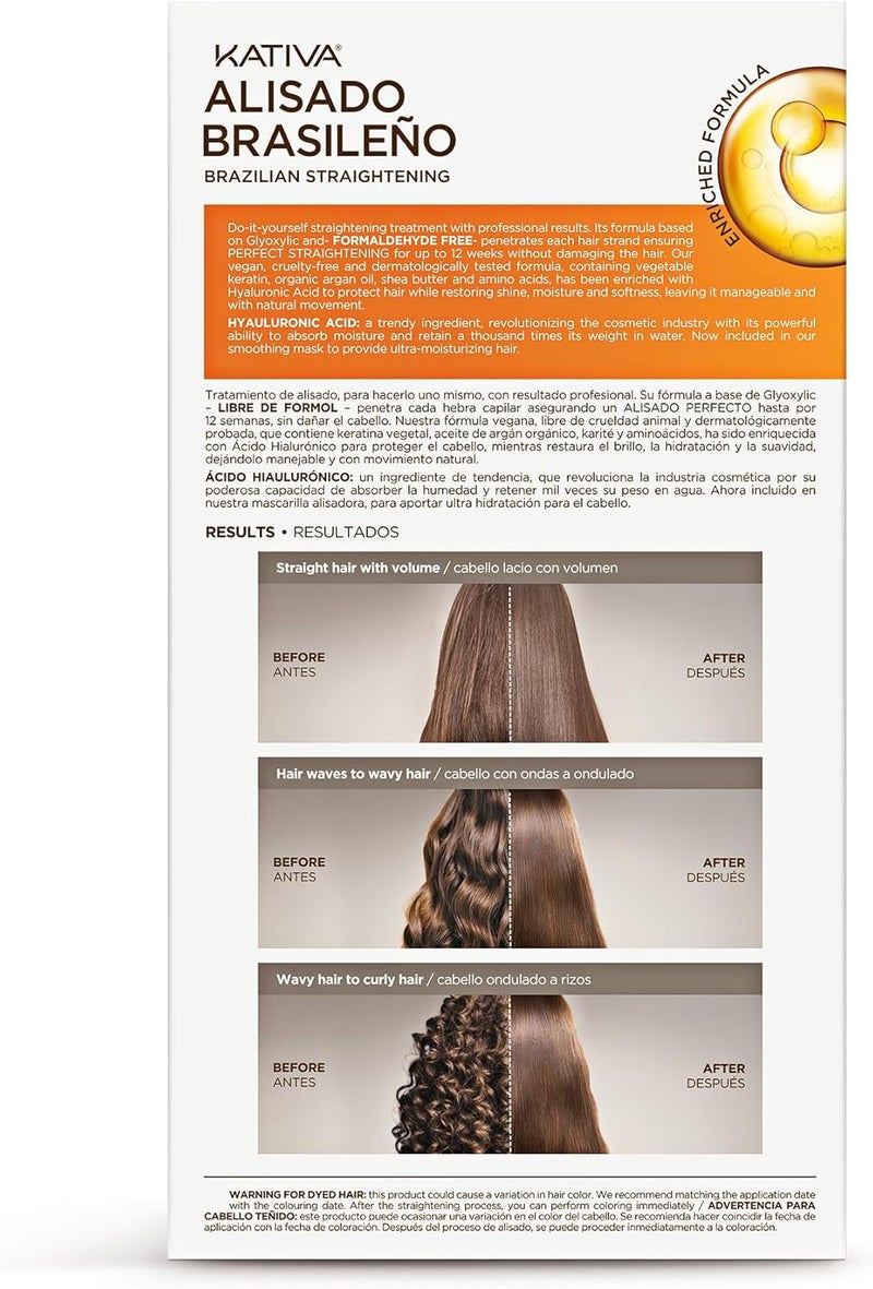 Kativa Brazilian Straightening Kit, 12 Weeks of Home Use Professional Straightening, with Organic Argan Oil, Shea Butter, Keratin & Amino Acids, for Straighter, Softer and Shinier Hair, All Hair Types - Image 2