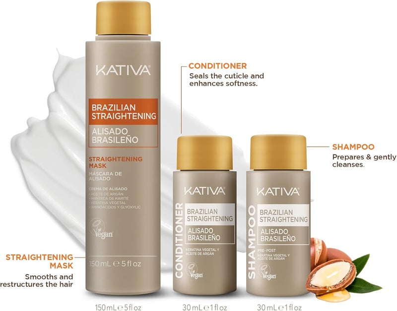 Kativa Brazilian Straightening Kit, 12 Weeks of Home Use Professional Straightening, with Organic Argan Oil, Shea Butter, Keratin & Amino Acids, for Straighter, Softer and Shinier Hair, All Hair Types - Image 3