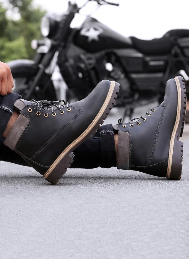 Bacca Bucci Black Bullet Splash Proof Leather Boots for Biking & Hiking for Men | Best Price UAE