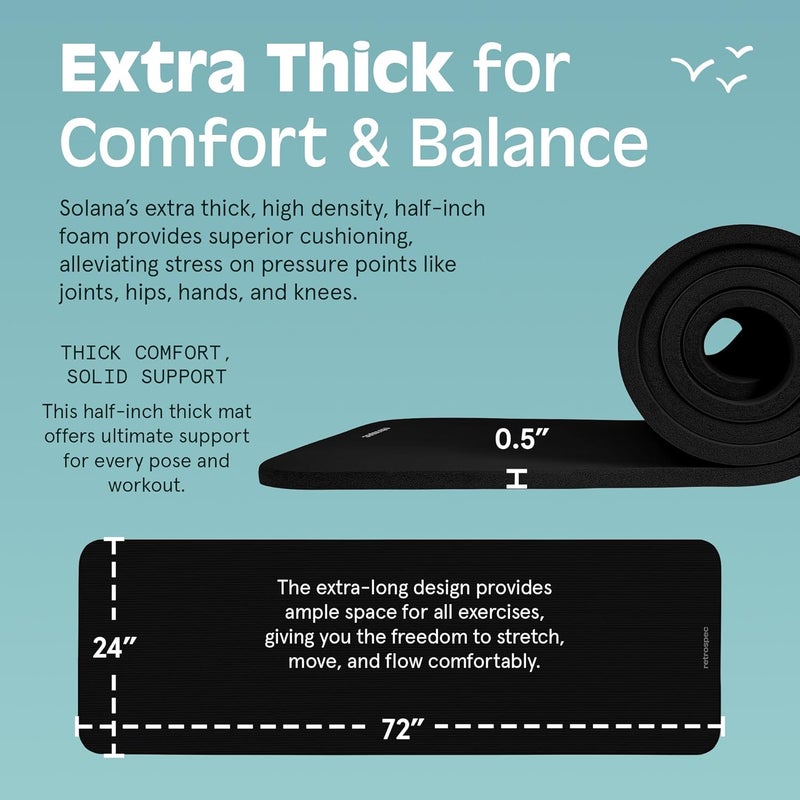 Retrospec Solana Yoga Mat Thick 1/2in Non-Slip Workout Mat with Nylon Strap - 72x24in Exercise Mat for Pilates, Stretching & Fitness - BPA Free, Easy Clean - Image 3