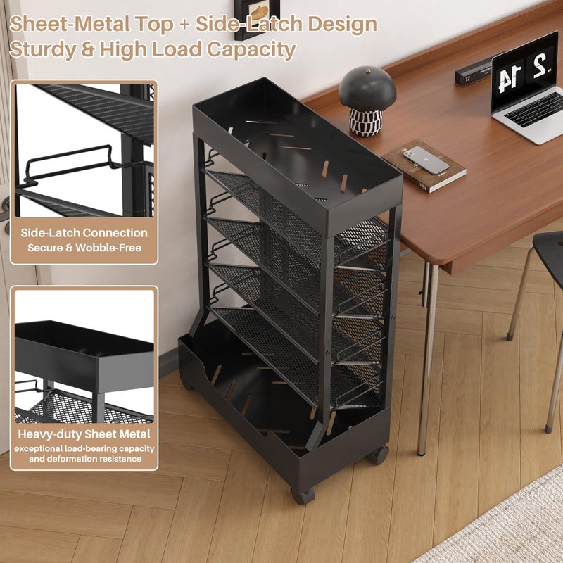 UMDONX Modern Mobile Book Cart Single-Sided Rolling Bookshelf with Metal Top & Base, Premium Snap-in Shelves, Heavy Duty & Elegant Storage for Home Study, Office, Classroom Black - Image 4