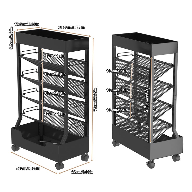 UMDONX Modern Mobile Book Cart Single-Sided Rolling Bookshelf with Metal Top & Base, Premium Snap-in Shelves, Heavy Duty & Elegant Storage for Home Study, Office, Classroom Black - Image 2