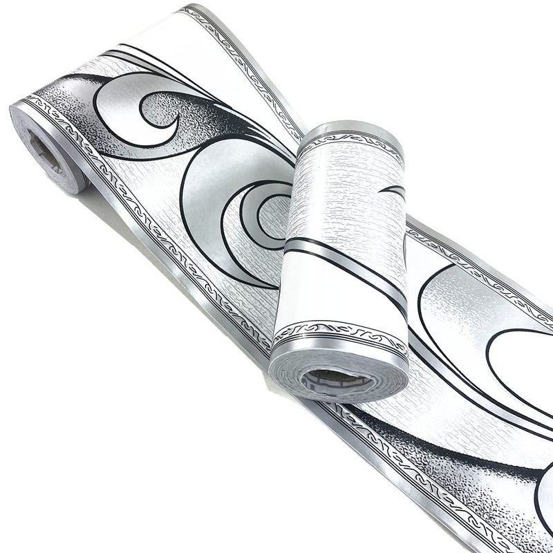 REDODECO Elegant Silver Grey Molding Wallpaper Border Peel Stick Home Ceiling Decorative Border for Bathroom Living Room Kitchen 4inch by 328ft
