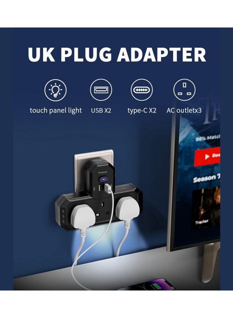 Vivuzono 7-in-1 Surge Protector Power Strip with 3 UK AC Outlets, 2 Type-C & 2 USB-A (PD 30W), Night Light & Overload Protection Extension Cord for Home, Office & Travel - Image 5