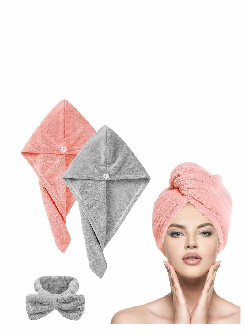 Microfiber Hair Towel Wrap Set - Microfiber Hair Towel for Drying Curly, Long & Thick Hair with Makeup Headband for Women - Image 1