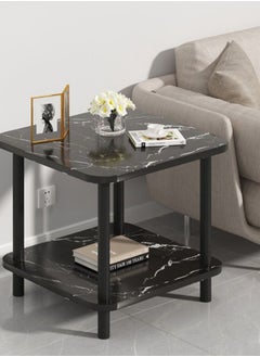 Generic Square End Table, Double Layer Nightstand Sofa Side Snack Table Coffee Round Table, Simple Design Bedside Table for Living Room Bedroom  - Image 1